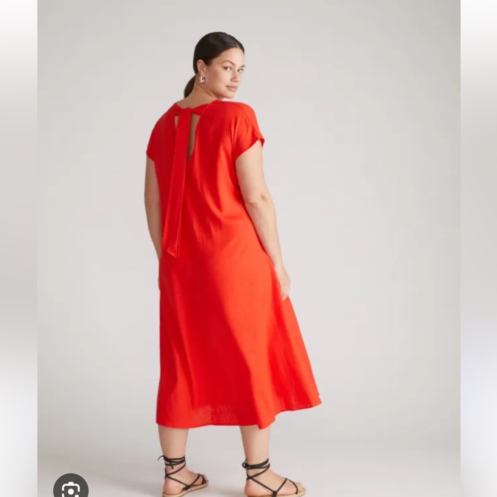Universal Standard Bright Red Tie-Back Linen Midi Dress